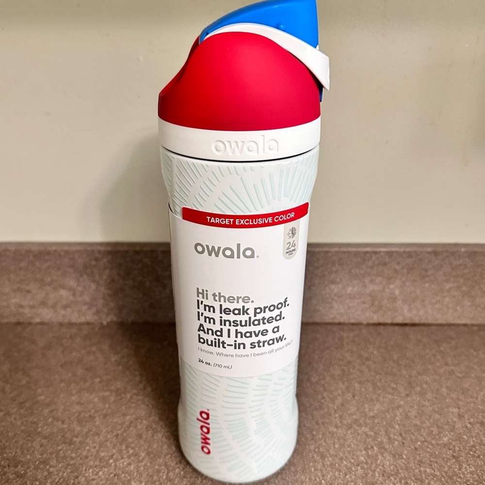 Owala Red White & Boom Glow in the Dark 24 fl oz FreeSip Water Bottle